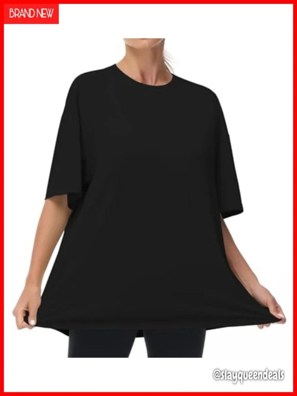 Oversized Crewneck Short Sleeve Tee Drop Shoulder Tunic Top Casual Workout